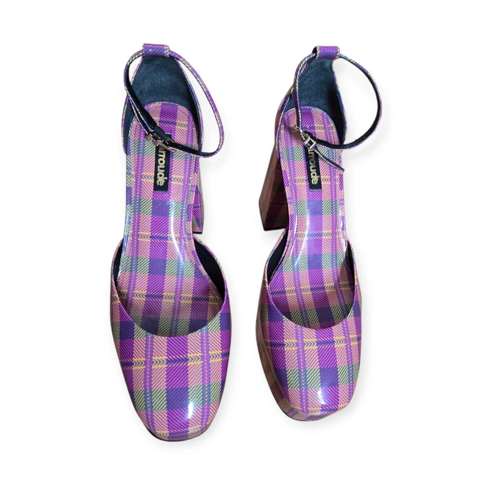 Larroude (Larroudé) Ari Checkered Plaid Mary Jane Platform Pumps‎ Size 7.5 - Picture 2 of 8